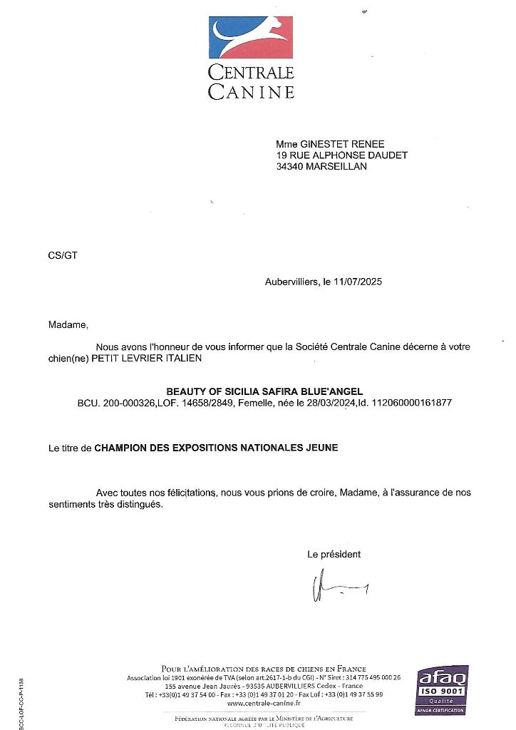 SAFIRA champioonne des expositions nationales